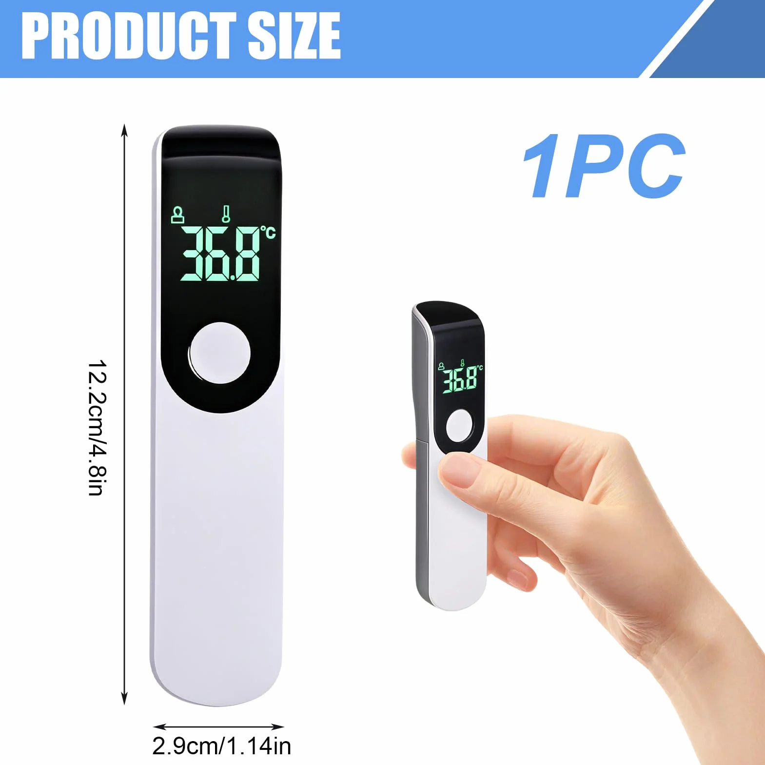 Thermomètre Frontal Infrarouge Numérique avec Écran LCD, Lecture Instantanée ℃/℉, Précis, Blanc