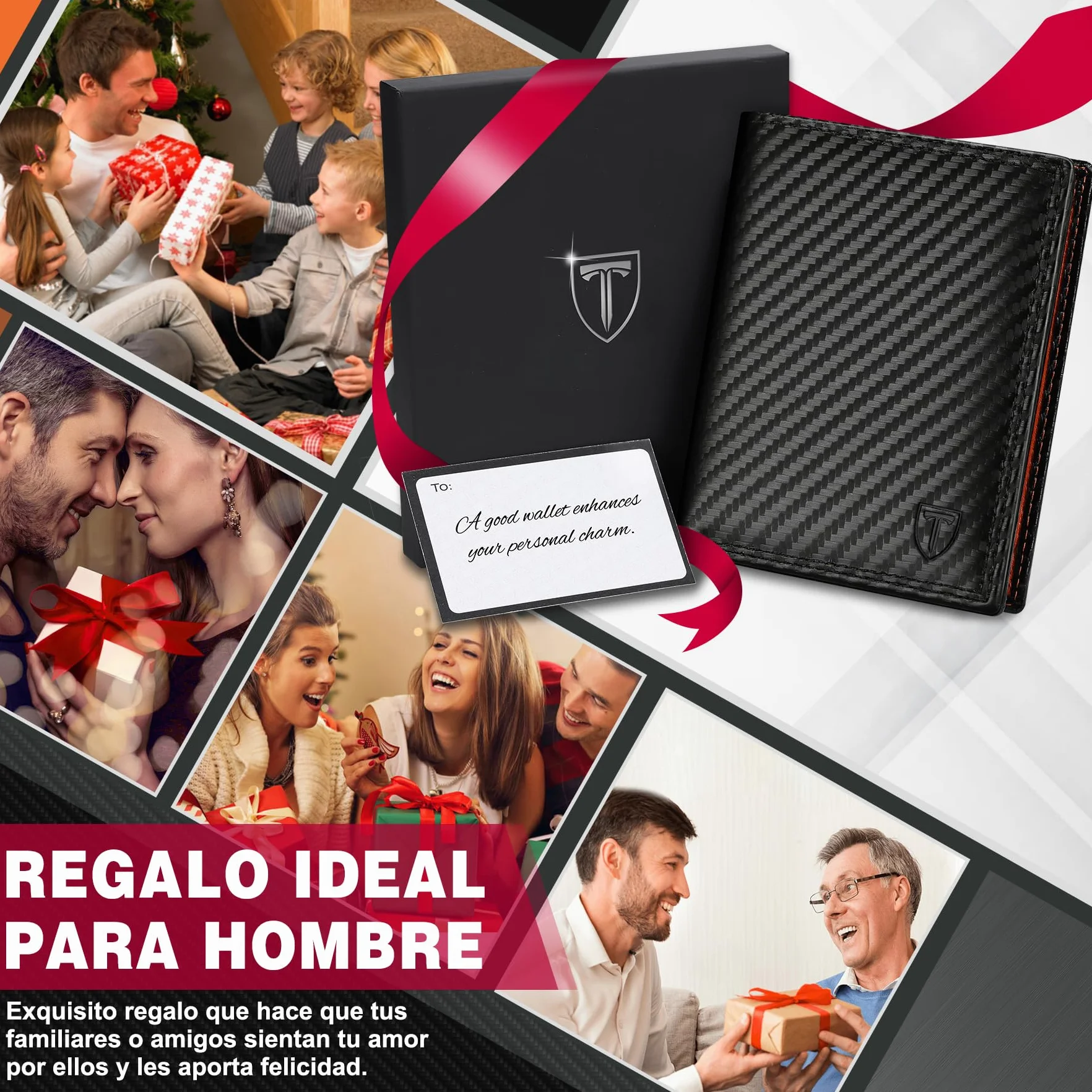 TEEHON Portefeuille Vertical Hommes Cuir Carbone RFID 11 Emplacements 2 Fenêtres Identification
