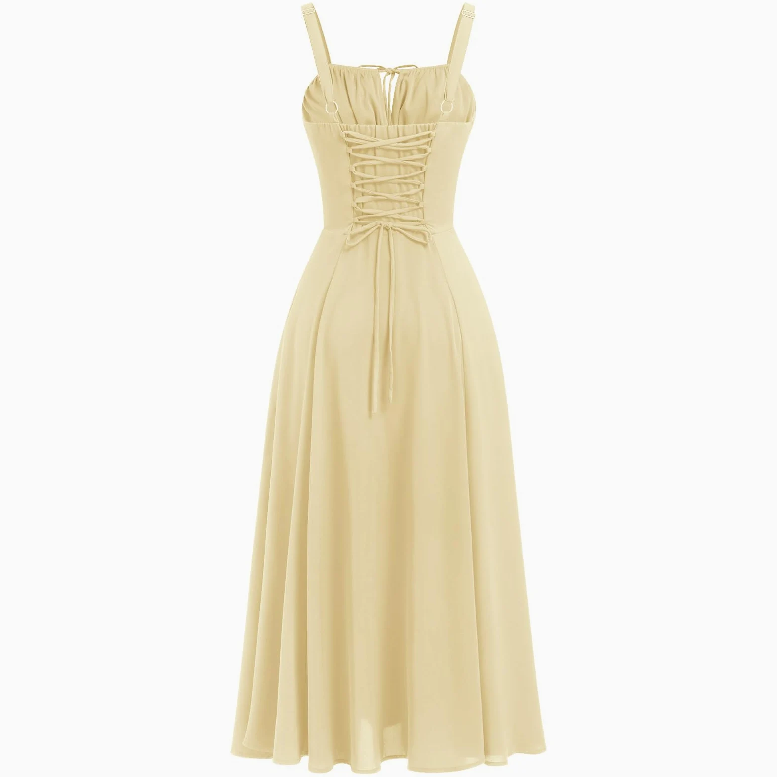 IWEMEK Robe Corset Femme d'été, Robe Longue Boho Chic à Bretelles Réglables - Imprimé Fleuri, Dos Nu, Taille Cintrée, Manche-Épaulette, Longueur Mi-Mollet pour Vacances, Plage, Mariage
