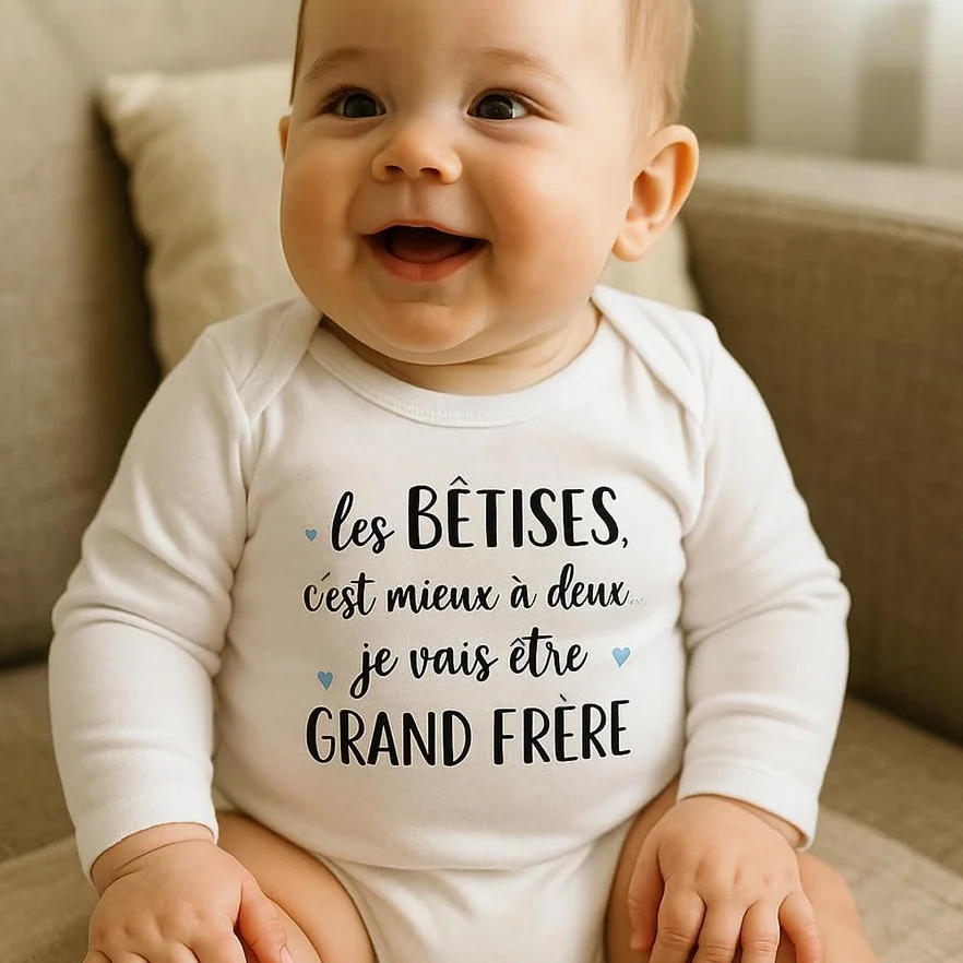 Body bébé personnalisable grand frère - Les bêtises c'est mieux à deux cadeau original