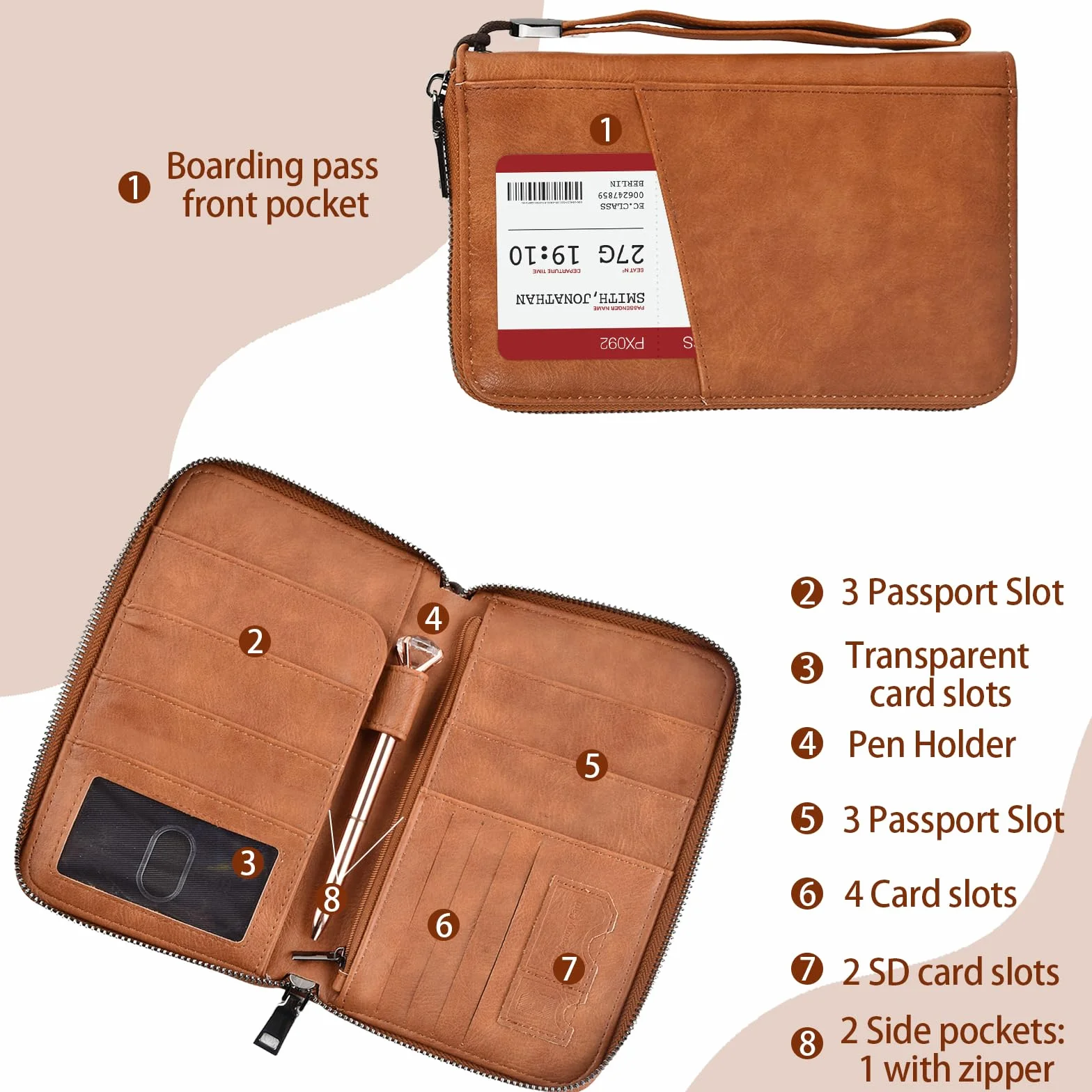 Portefeuille Passeport Cuir PU avec Blocage RFID Noir
