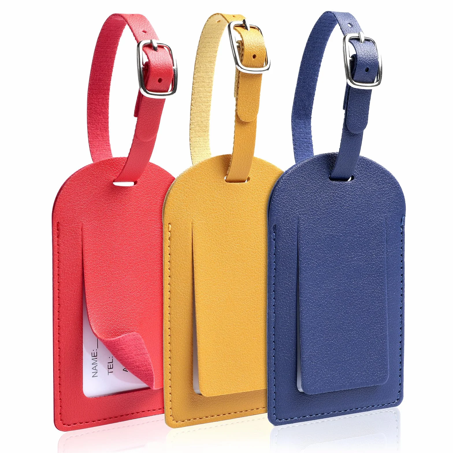 Lot de 3 Étiquettes Valise en PU avec Boucle Réglable, Porte Étiquette Bagage Inscriptible pour Voyage Avion
