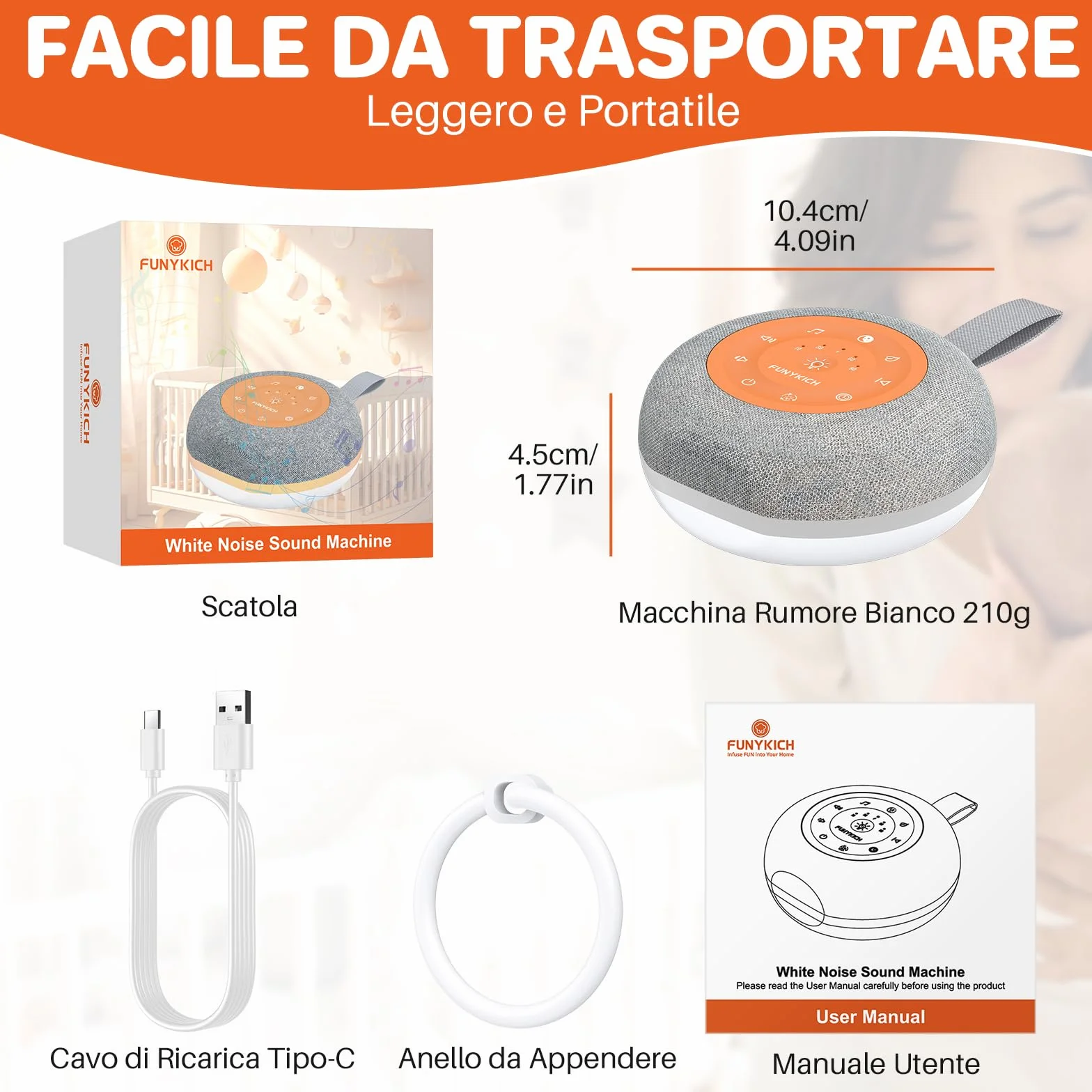 FUNYKICH Machine à Bruit Blanc Bébé 30 Sons Apaisants Veilleuse 7 Couleurs 4 Modes