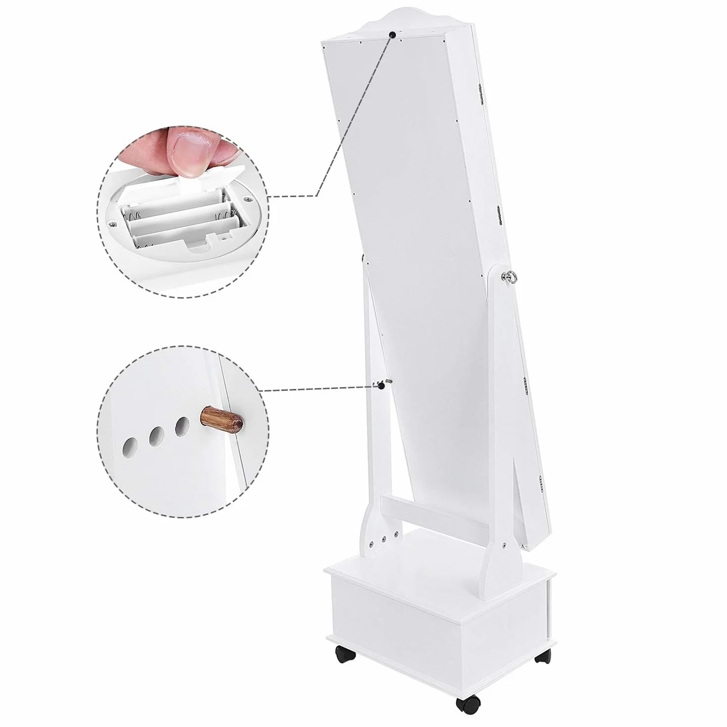 SONGMICS Armoire à Bijoux avec Miroir sur Pieds, Lumières LED 3 Couleurs, Intensité Réglable, Blanc JJC012W01