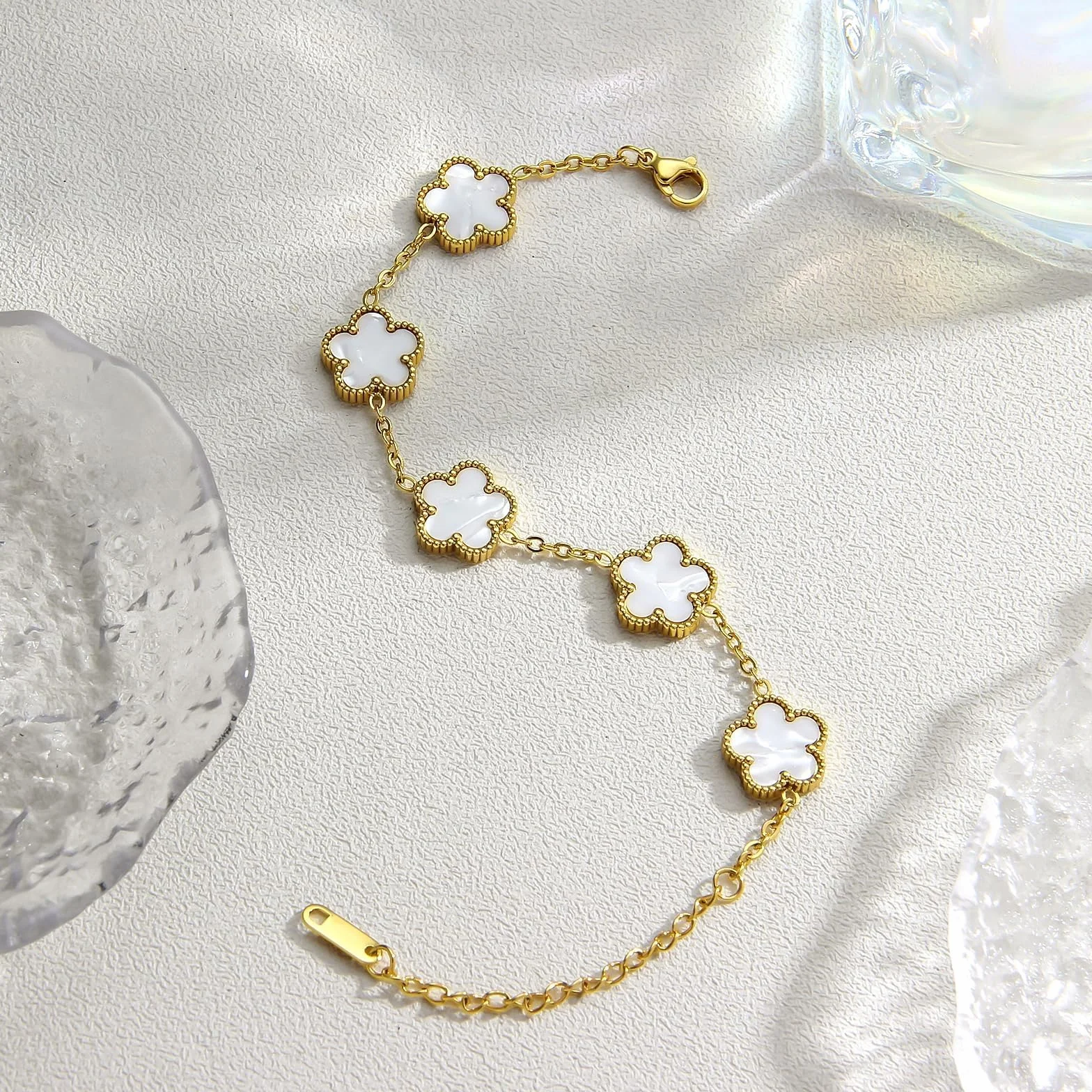 Plaqué 18K Bracelet Femme Trèfle Porte-Bonheur 2 Pièces Bijoux Empilables