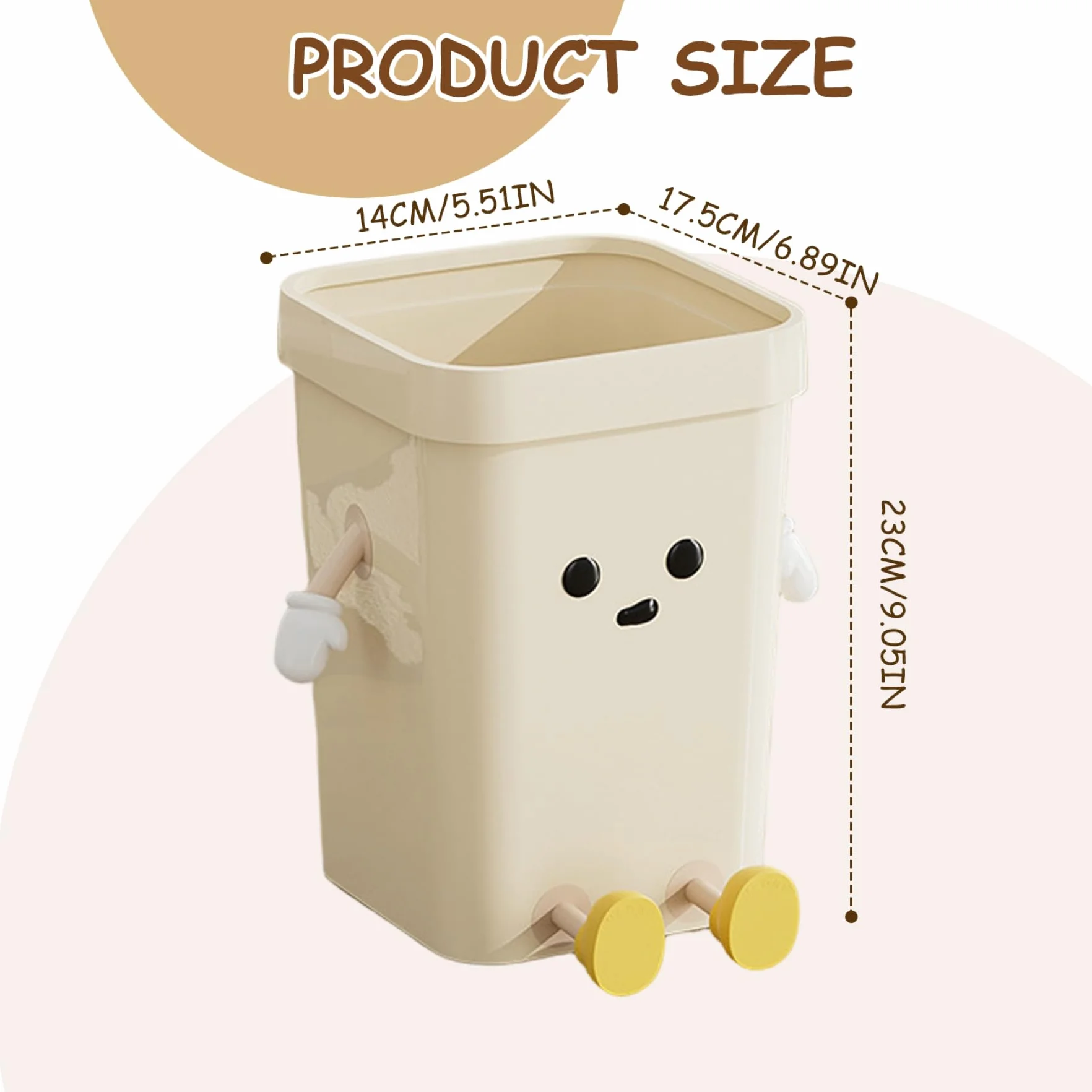Poubelle mignonne 7L PP dessin animé avec yeux mains jambes corbeille ouverte cuisine bureau