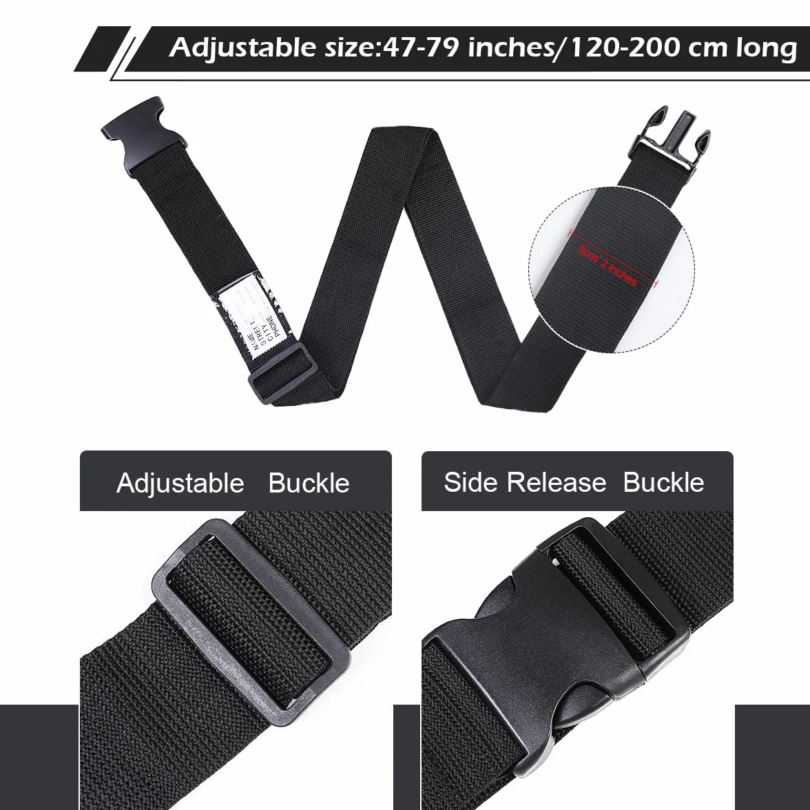AiQInu Sangle de Bagage Lot de 2 Réglables avec Etiquette Identification Voyage Accessoires Valise