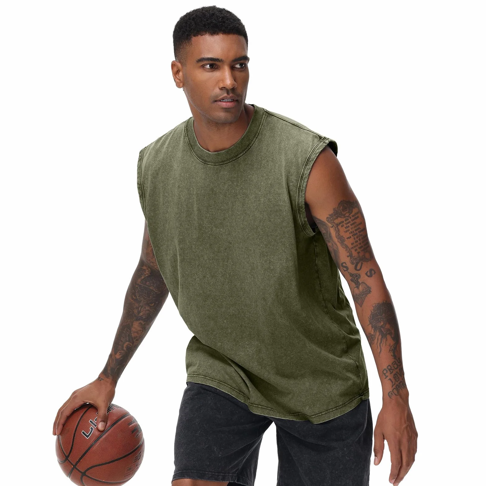 T-shirt sans manches homme coton délavé fitness gym été