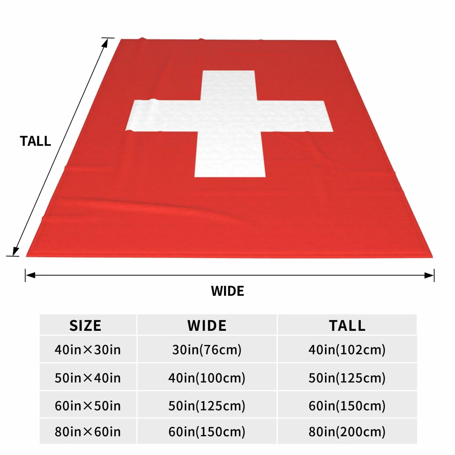 Couverture polaire douce drapeau suisse 152,4 x 127 cm multi-usages lit canapé camping
