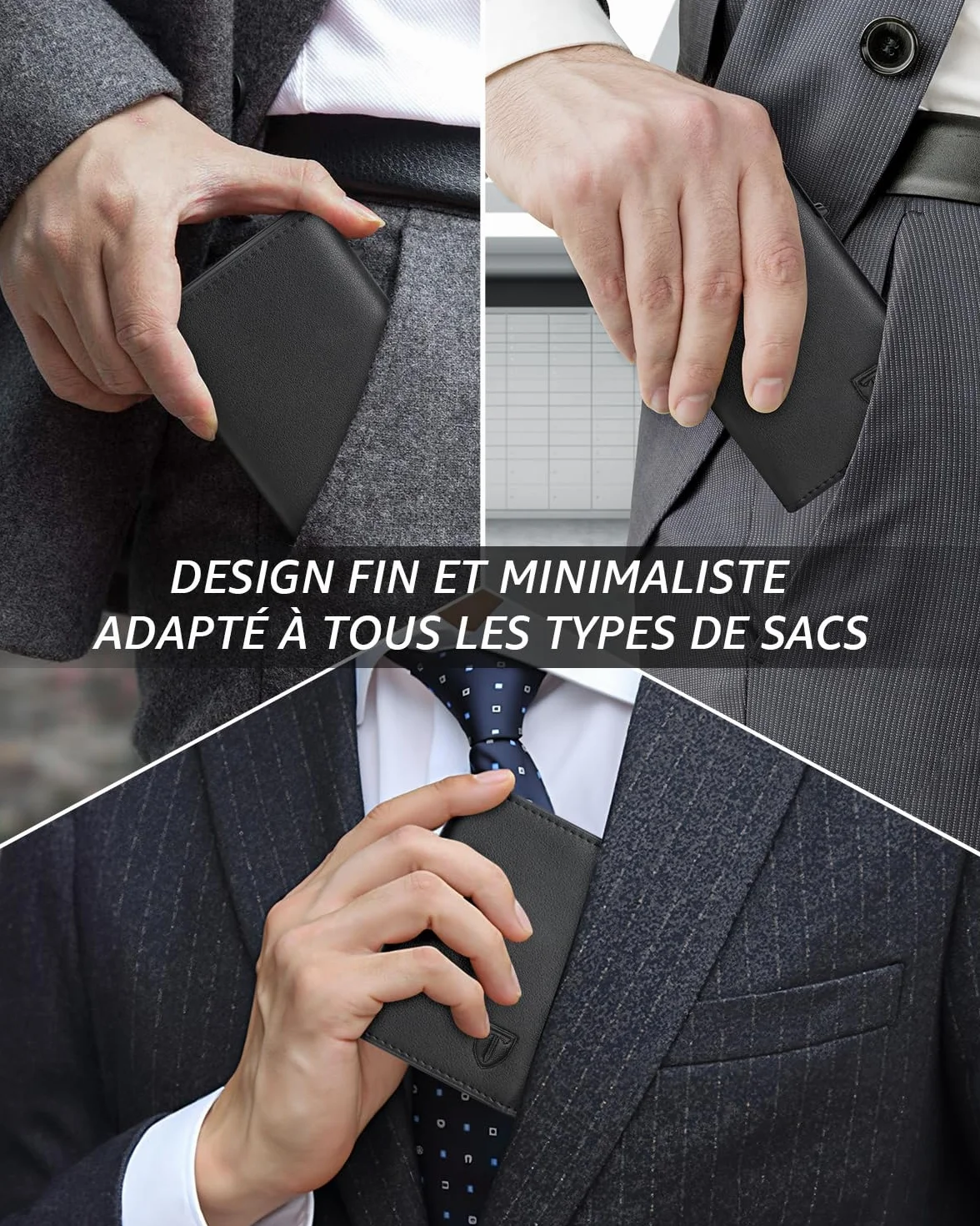 TEEHON Portefeuille Homme Cuir RFID Blocage 8 Porte Carte Crédit Compartiment Billets Poche Monnaie Noir