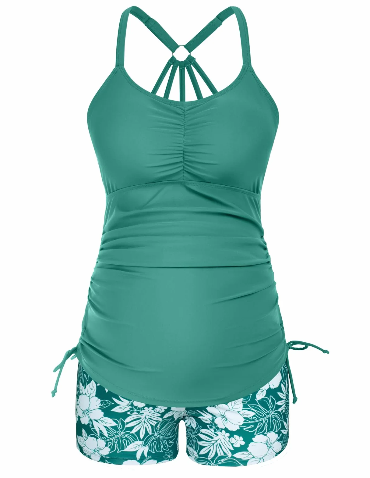 Maacie Maillot De Bain Deux Pièces Maternité Dos Nu Plissé Vert Fleurs