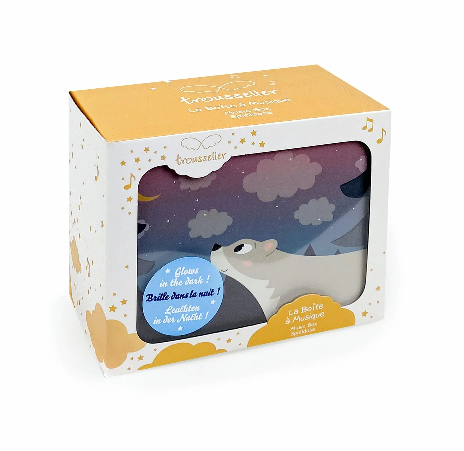TROUSSELIER Coffret Musical Ours dans la Forêt Bleu nuit Phosphorescent Brille dans la nuit