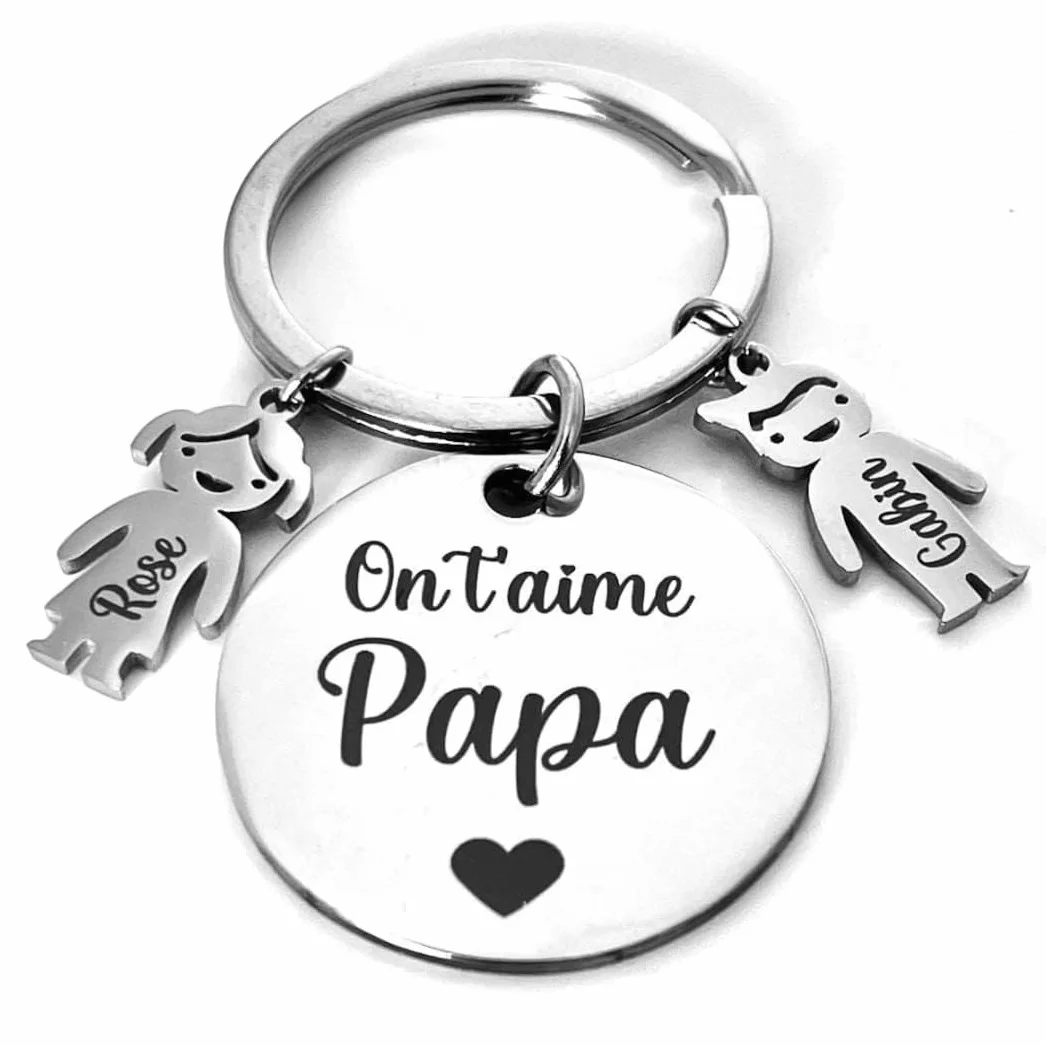 Porte-Clés Papa Personnalisé gravé Prénoms Enfants acier inoxydable - Cadeau Fête des Pères