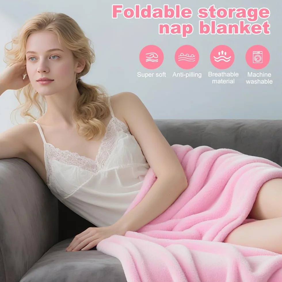 Couverture de Voyage 2 en 1 Oreiller Doux et Chaud Rose