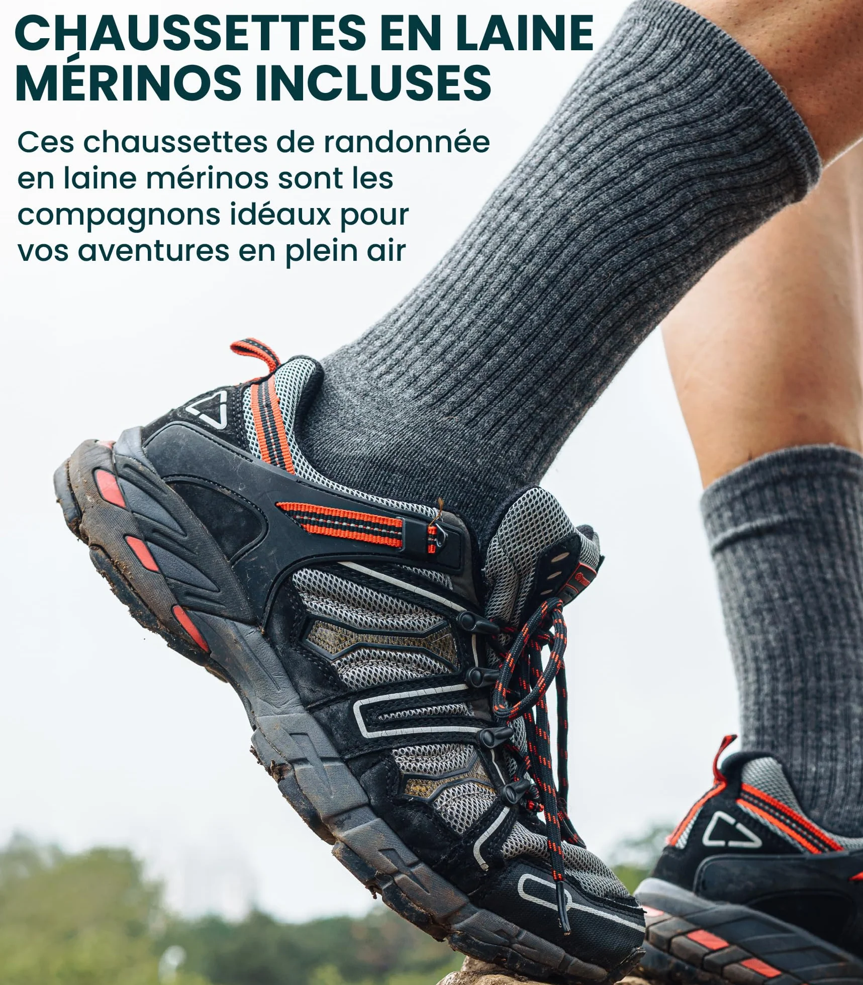 Merino.tech T-Shirt Mérinos Homme 100% Merino Wool Thermique avec Chaussettes