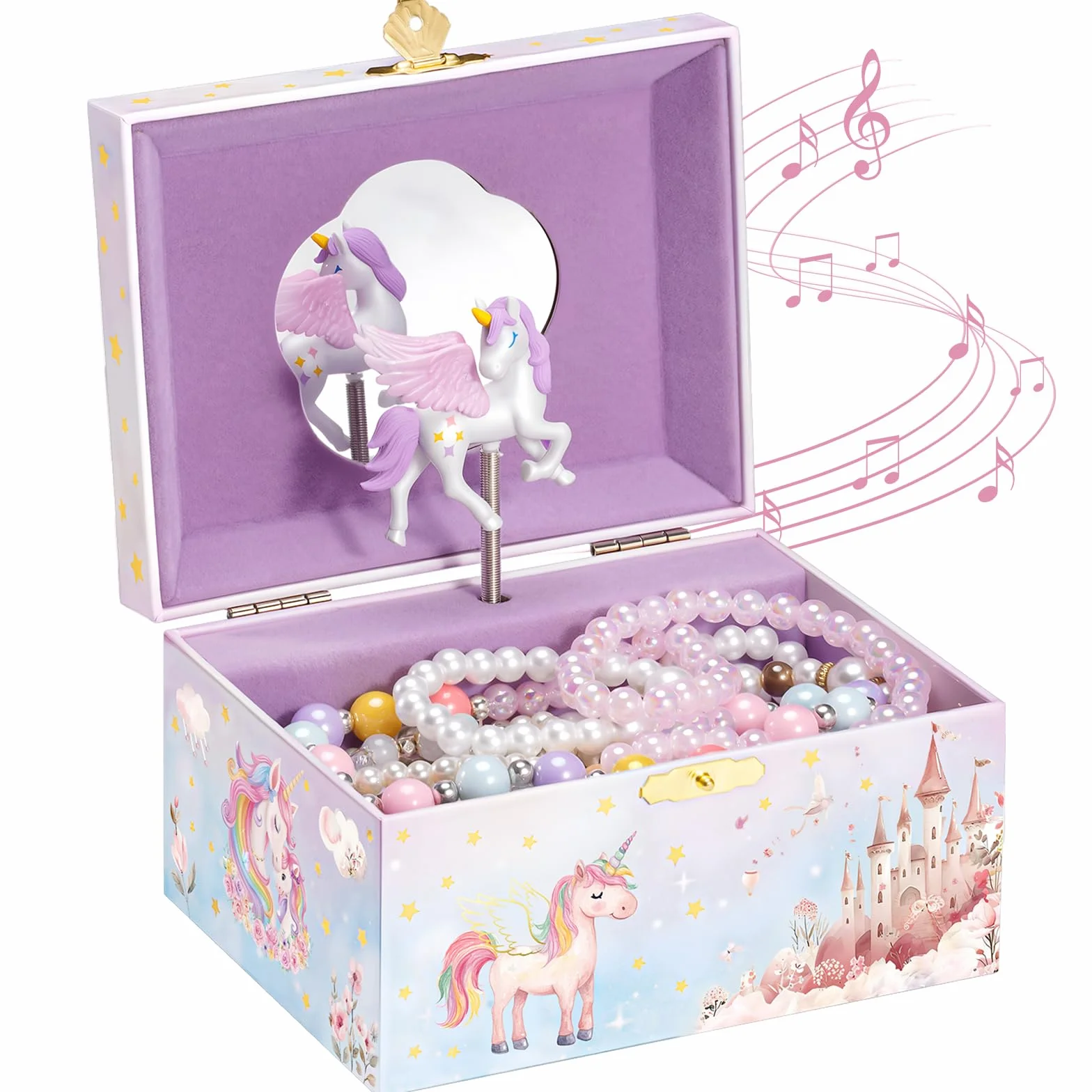 ProCase Boîte Bijoux Musicale Fille, Boite Musique Enfant pour Ranger Colliers Bracelets Bagues Montres - Licorne