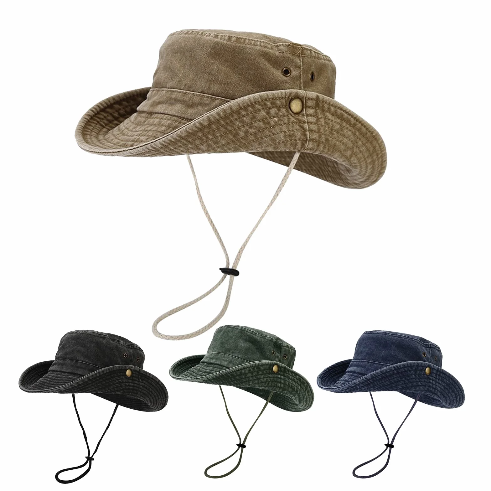 Chapeau Anti UV Homme Femme à Large Bord Randonnée Pêcheur Bob avec Sangle de Menton Réglable Pêche Camping Safari