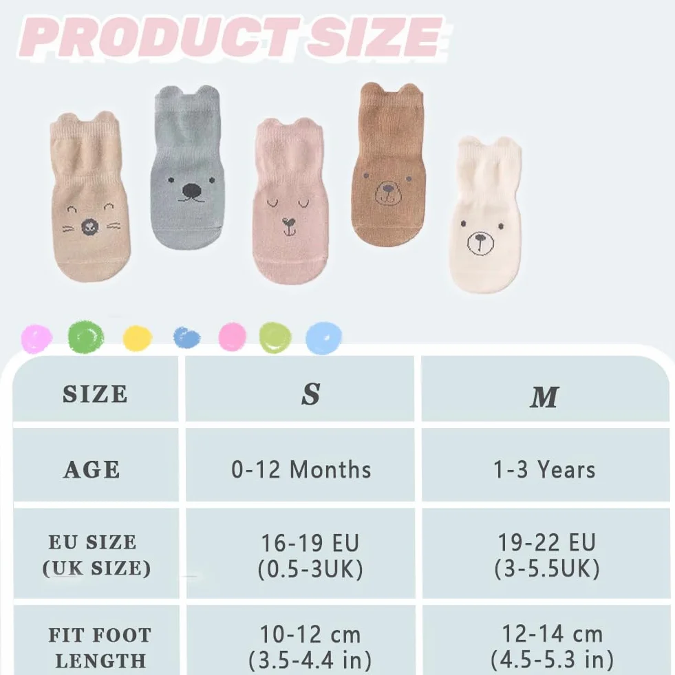Chaussettes Antidérapantes Bébé Fond Silicone Coton Enfant Motif Animaux 0-12 mois 1-3 ans