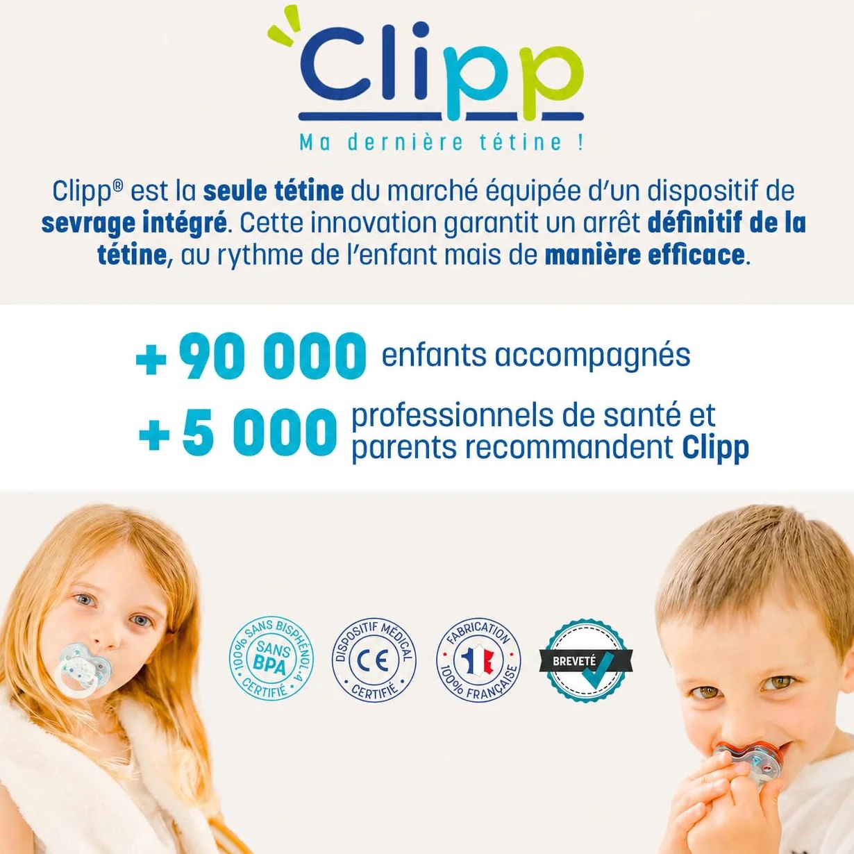 CLIPP Kit Tétine de Sevrage Étoiles 5 Collerettes Arrêt Progressif Sevrage par Paliers Dispositif Breveté Fabriqué en France 2 Ans