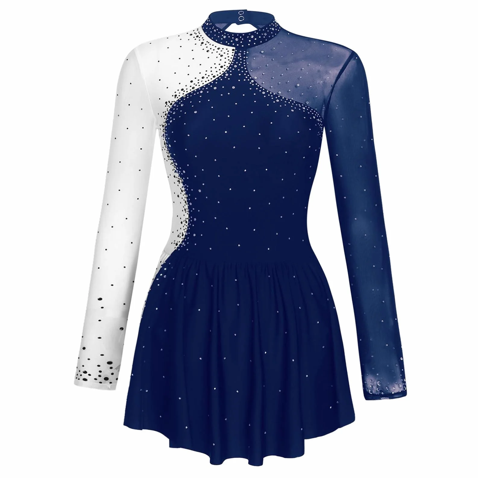 Justaucorps Robe Patinage Artistique Strass Manches Longues Gymnastique Leotard Brillant S-XXL