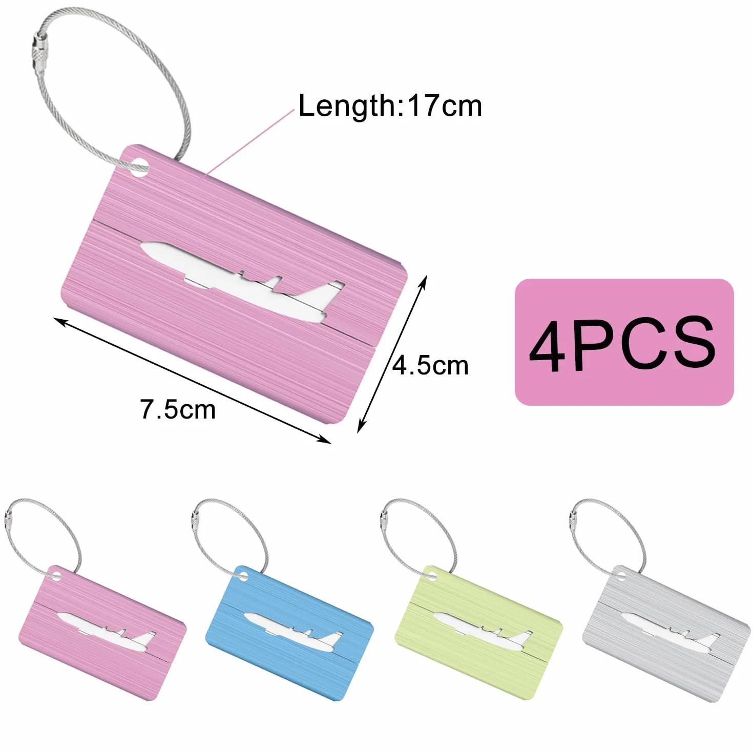 Etiquette Valise Aluminium 4 Pièces avec Carte Informations Personnelles 7,5 x 4,5 cm 4 Couleurs