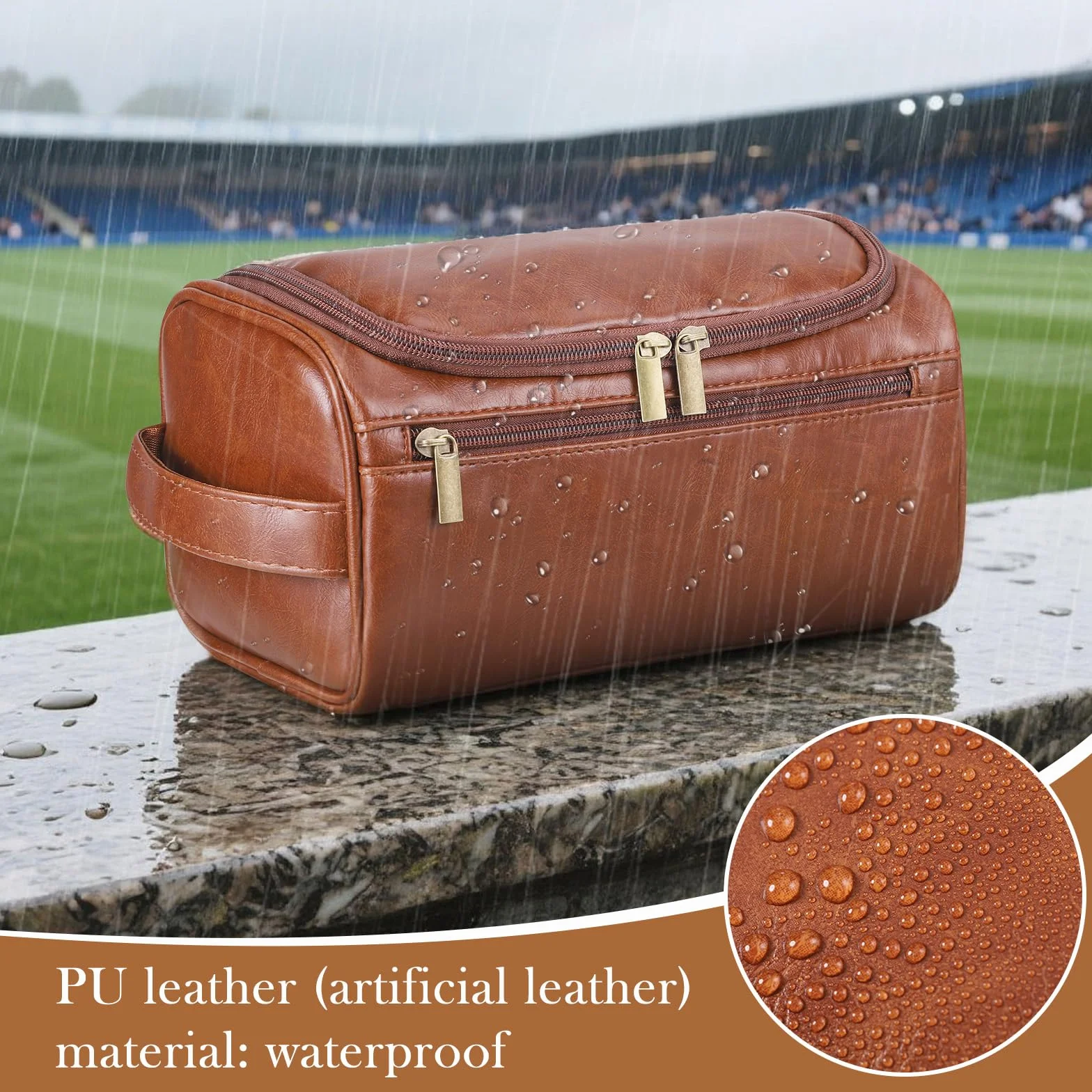 Zocipro Trousse de Toilette Homme Cuir PU Grand Sac Voyage 3 Compartiments Crochet Poignée