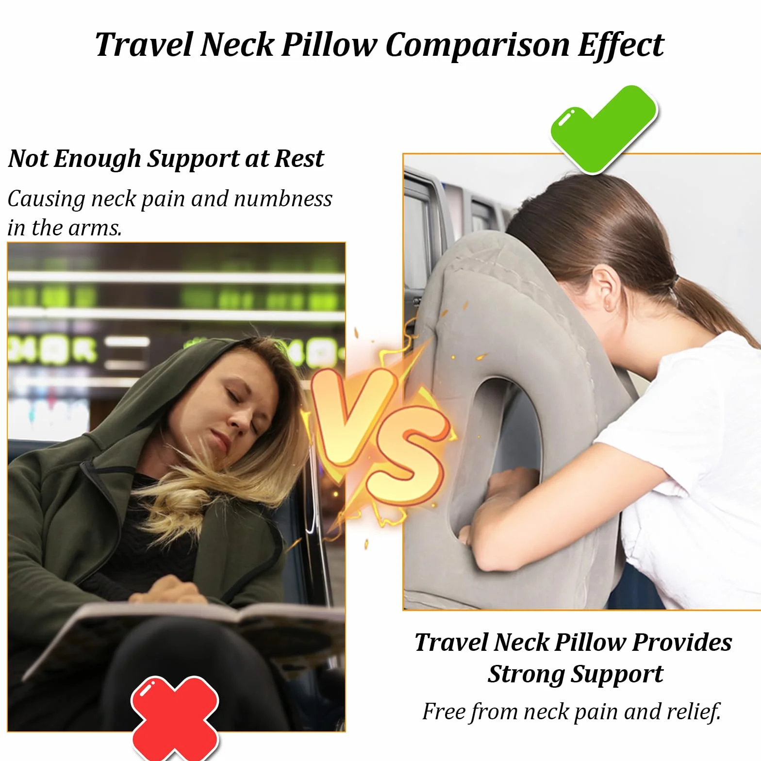 Oreiller de Voyage Gonflable Coussin Cervical Multifonction pour Dormir Bus Train Avion Gris