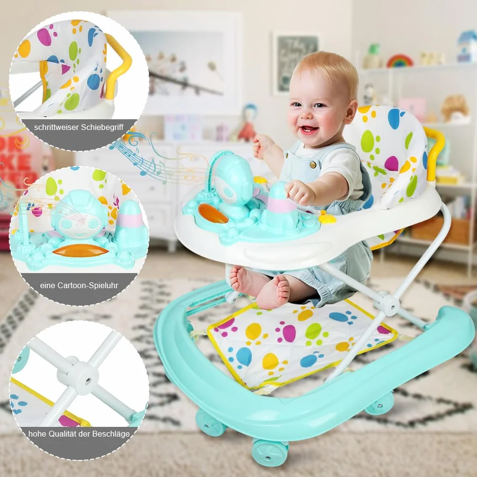 Trotteur Bébé Évolutif 3 en 1, Pliable avec Hauteur Réglable, Siège Amovible, Centre d'Activités 6+ Mois, Charge 12KG