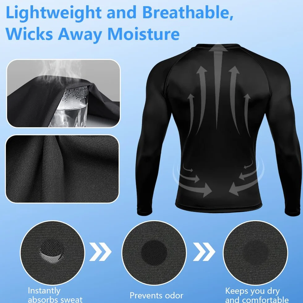 Maillot Compression Manches Longues Sport Homme Baselayer Séchage Rapide Respirant Fitness Running