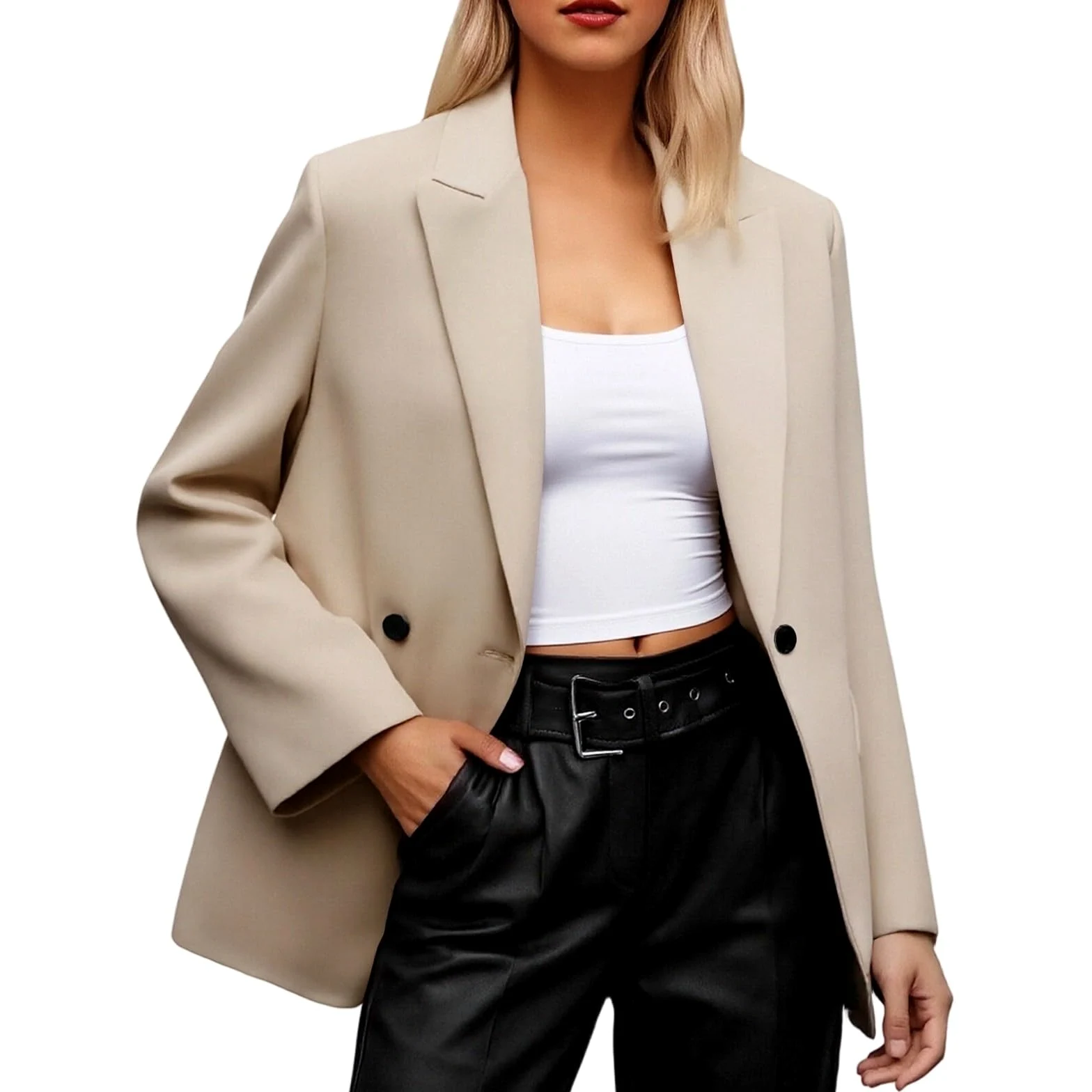 Jacket Femme - Blazer Long Femme, Veste Élégante À Deux Boutons Style Streetwear pour L'Automne Et l'hiver Idéale Au Quotidien Ou en Toute Occasion