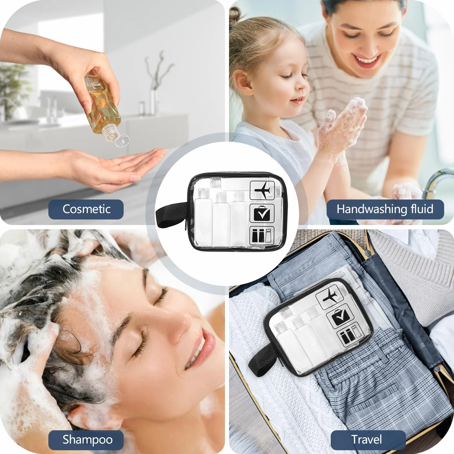 Diboniur Trousse de Toilette Flacon de Voyage Kit Voyage Avion 6 Pièces Flacon Vide 100 ML avec 2 Petits Entonnoirs