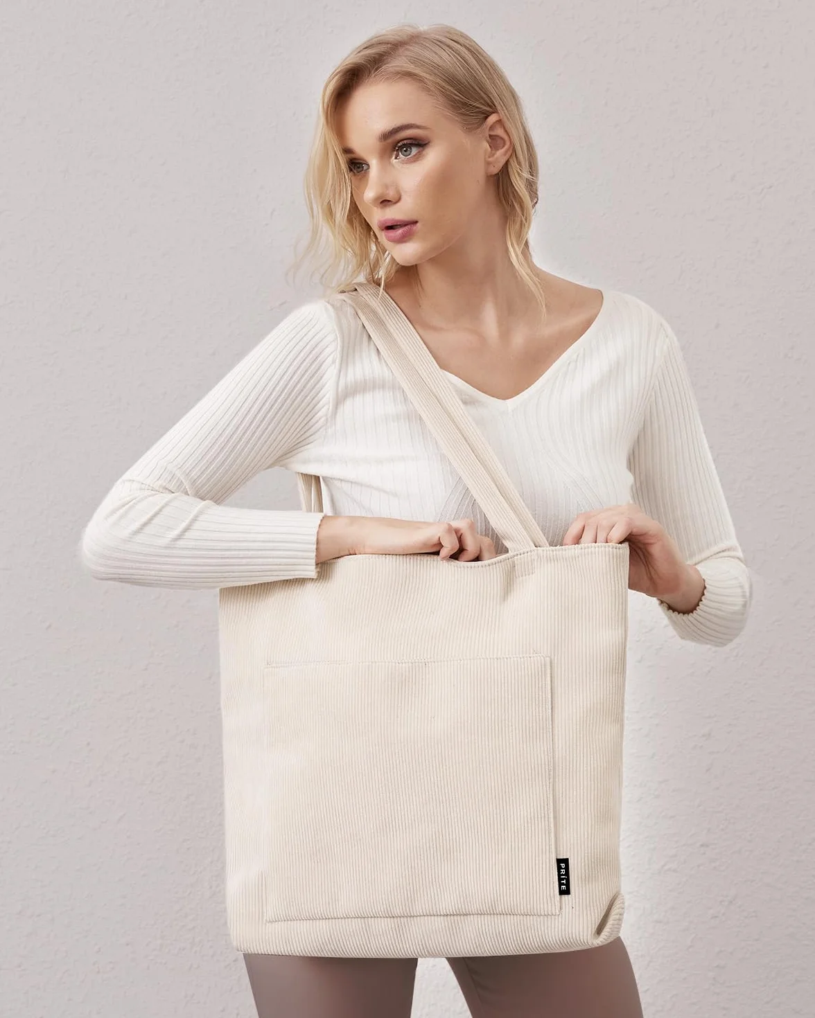 Sac en Velours Côtelé Bandoulière Cabas Femme Homme avec Fermeture Éclair