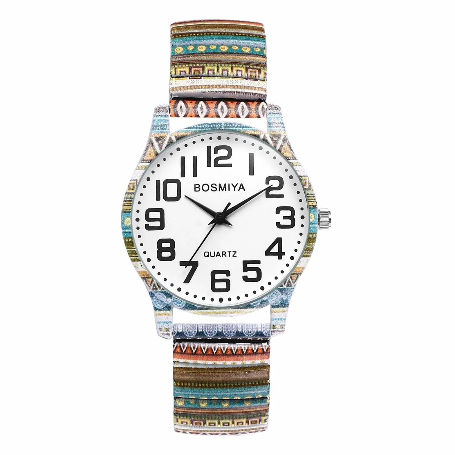 Montre Femme Bohème Extensible Acier Inoxydable Bracelet Élastique Fantaisie Grand Chiffres Arabes