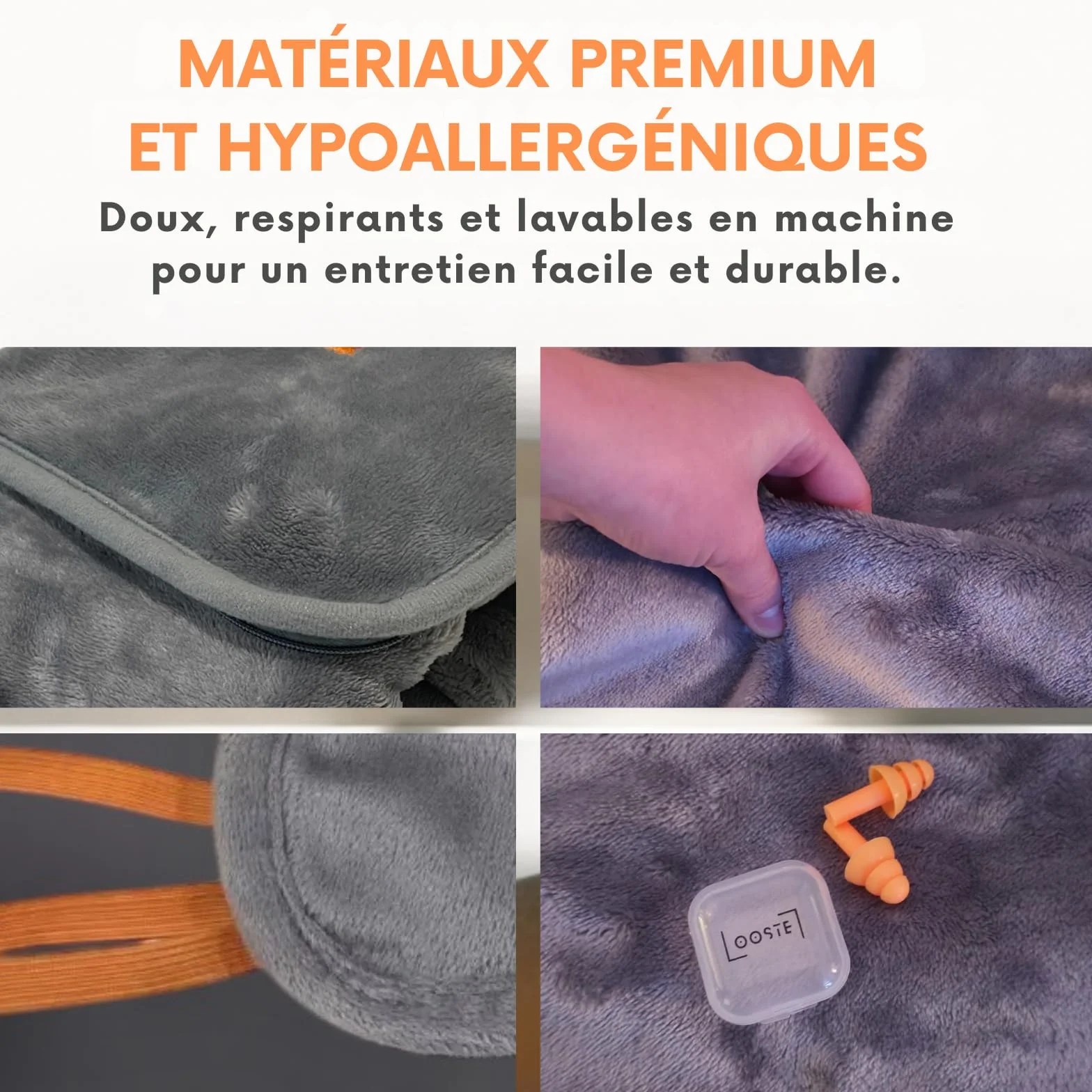 Kit de Voyage 4-en-1 Pliable Compact Couverture Polaire Coussin Gonflable Bouchons d’Oreilles Masque de Sommeil Pochette