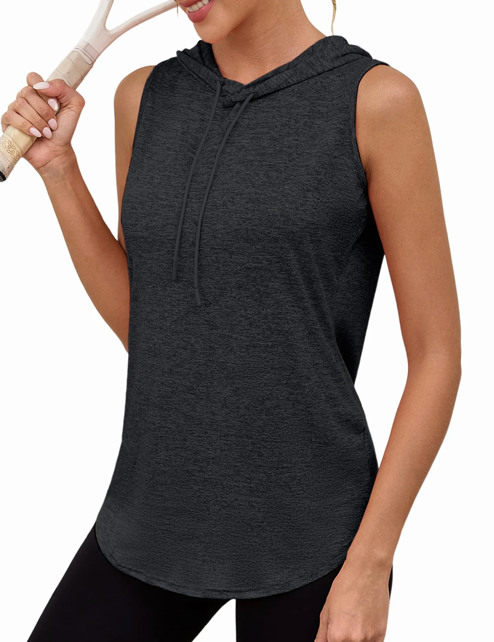 Femme Débardeur Sport sans Manches Capuche Cordon Ajustable T-Shirt Été Léger Respirant Fitness Yoga