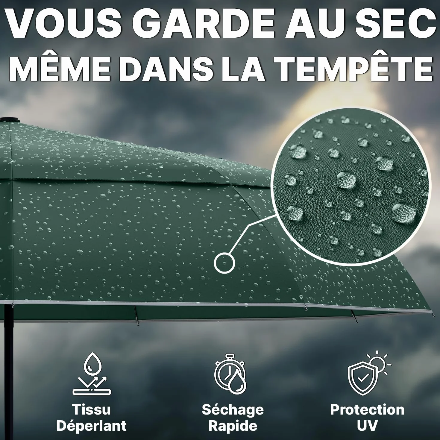 Royal Walk Parapluie de poche résistant aux tempêtes, automatique, double capote, poignée en bois véritable