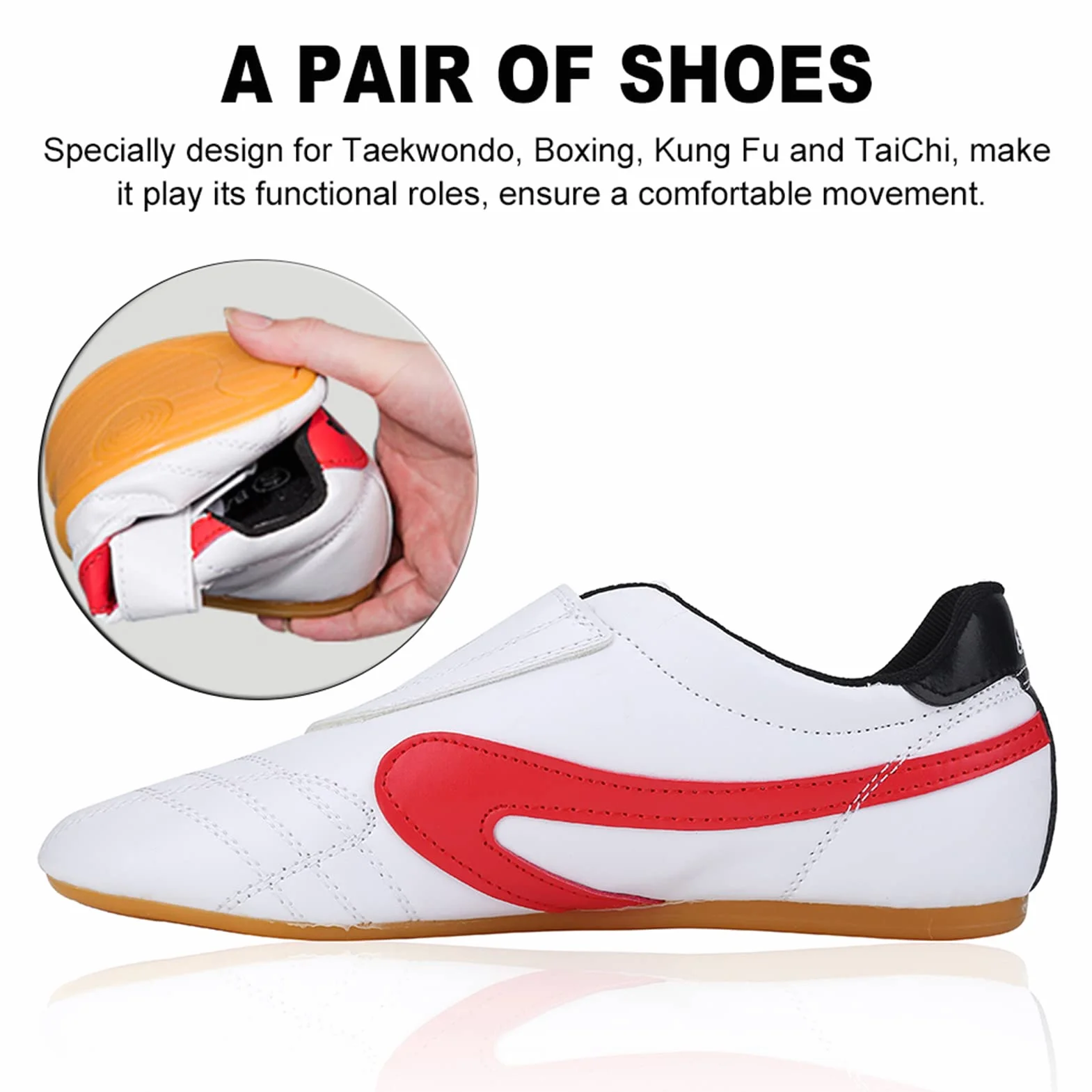 Chaussures de Taekwondo Unisexe Respirant Boxe Kung Fu Tai Chi Sport Légères pour Enfants Adultes 35 Blanc Rouge