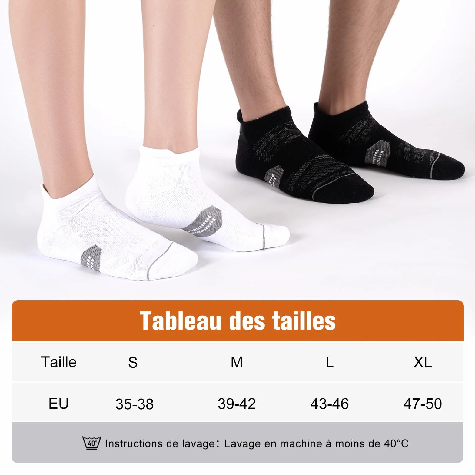 Niorasen Chaussettes de Sport Homme Femme, Chaussettes Basses Coton Respirantes Compression Légère Anti-Ampoules Lot de 6