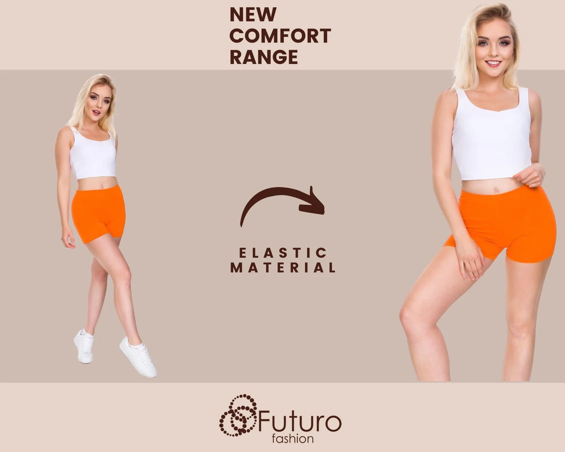 FUTURO FASHION Short Moulant de Yoga Coton Doux Extensible Tailles 36-50