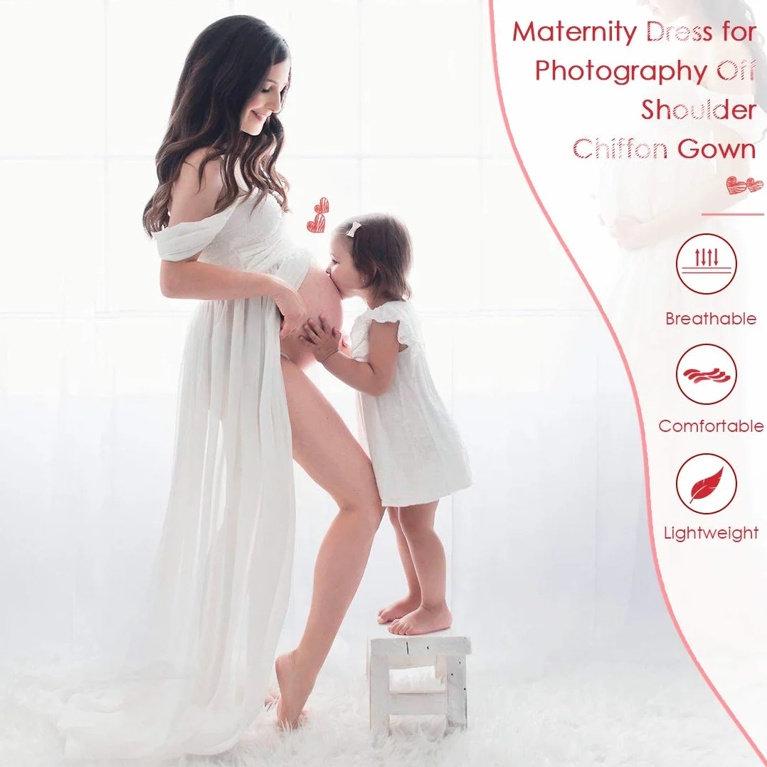 FEOYA Robe Maternité Maxi Femmes Enceintes Épaules Dénudées Sans Bretelles Blanc M