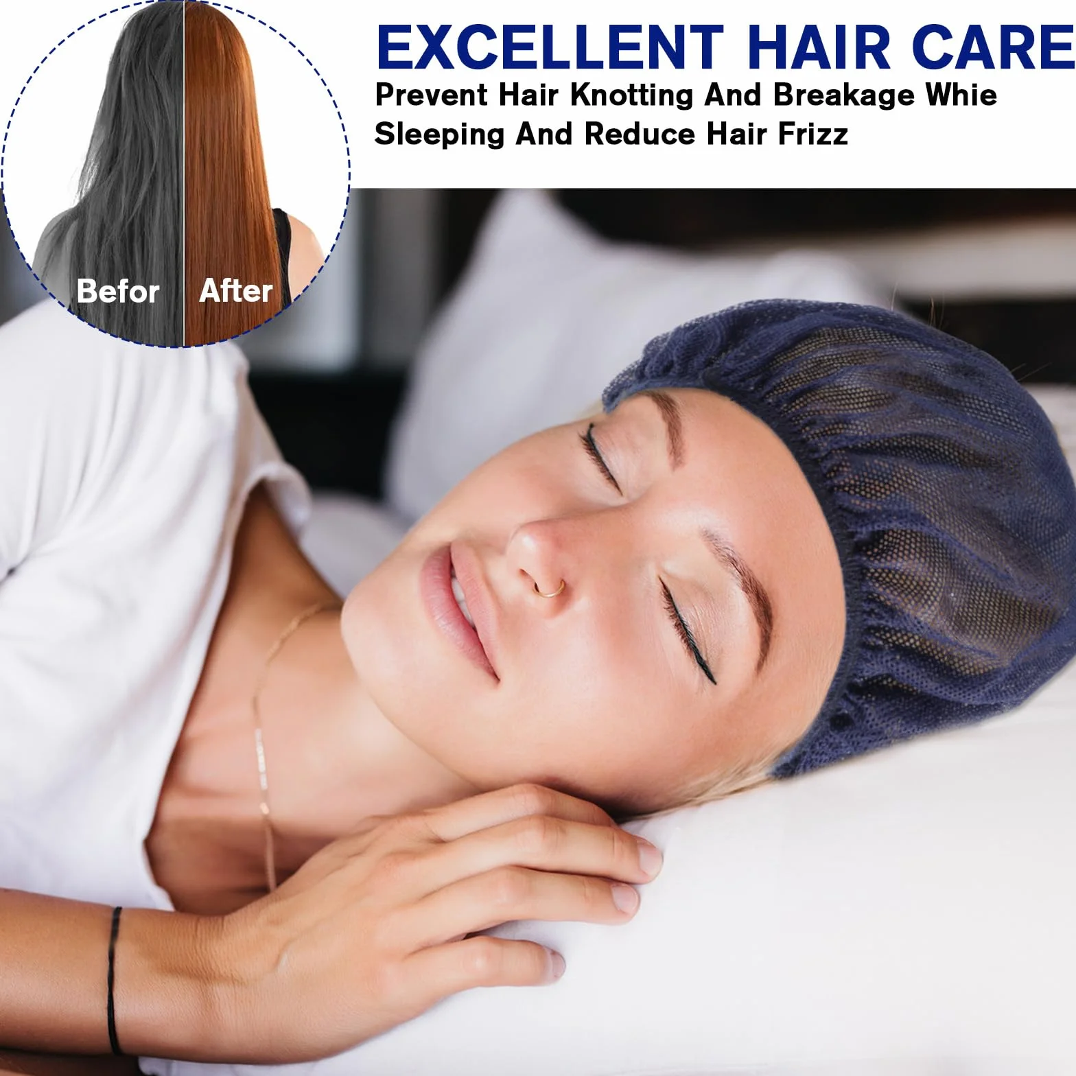 simarro Lot de 6 filets à cheveux élastiques pour dormir, bonnet de cuisine, bleu marine, taille élastique 44-86 cm