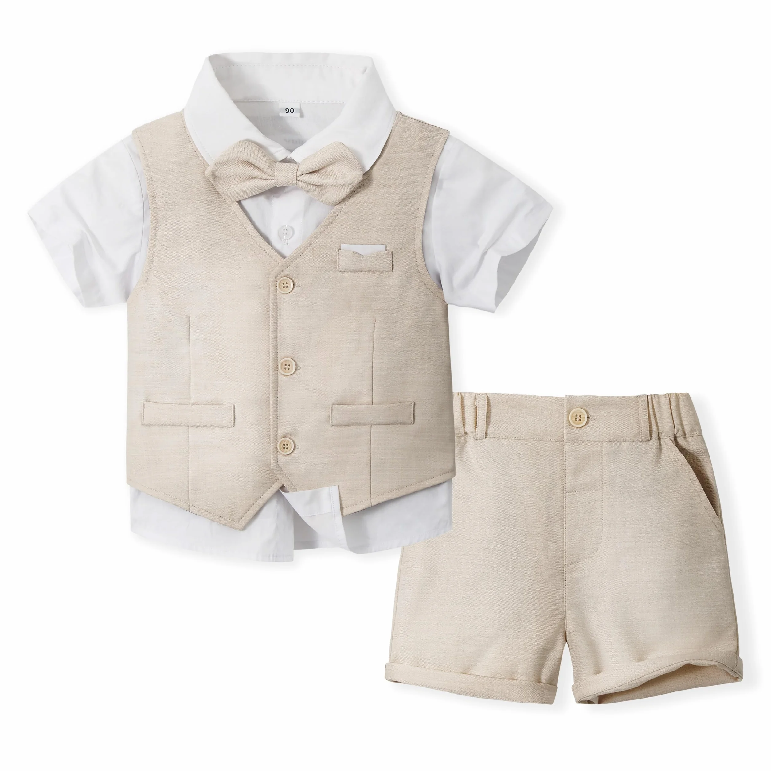 Volunboy Bébé Garçon Ensemble Costume Mariage d'été 4 Pièces Manches Courtes Gilet Chemise