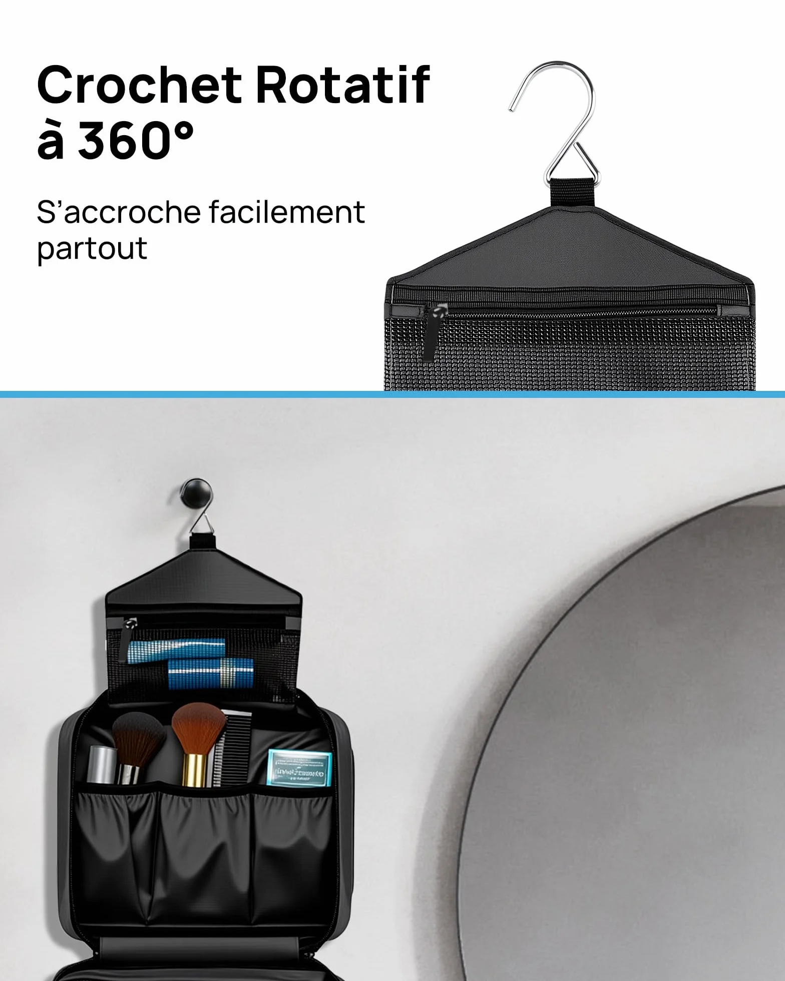 Trousse de Toilette Voyage Imperméable Suspendu Noir