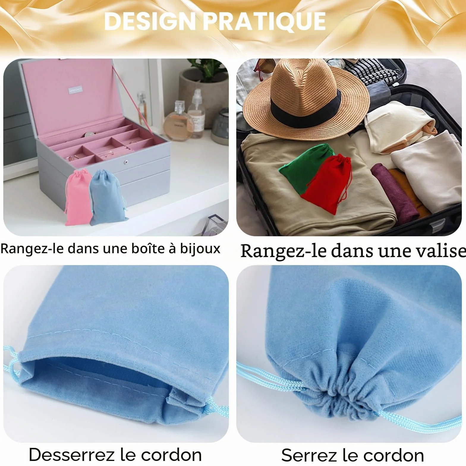 Lot de 15 Sachets en Velours 10x15cm avec Cordon, Pochette Cadeau Bijoux