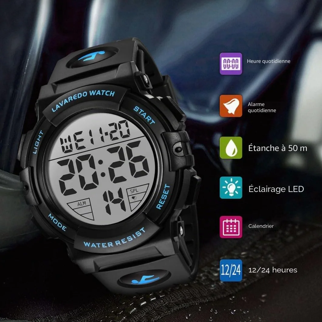 BEN NEVIS Montre Numérique Homme 5ATM Chronographe Étanche Sport Extérieur LED Alarme Date
