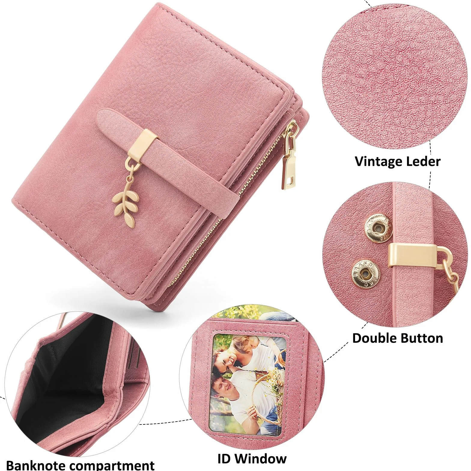HNOOM Portefeuille Femme Cuir PU Vintage Blocage RFID Porte Carte 19 Emplacements Poche Monnaie Rose