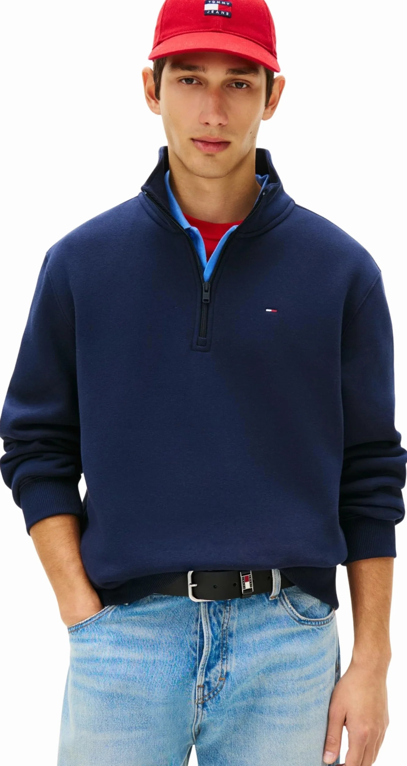 Tommy Jeans TJM Reg Fleece 1/4zip Mock Neck Sweat-Shirt Semi-zippé Homme
