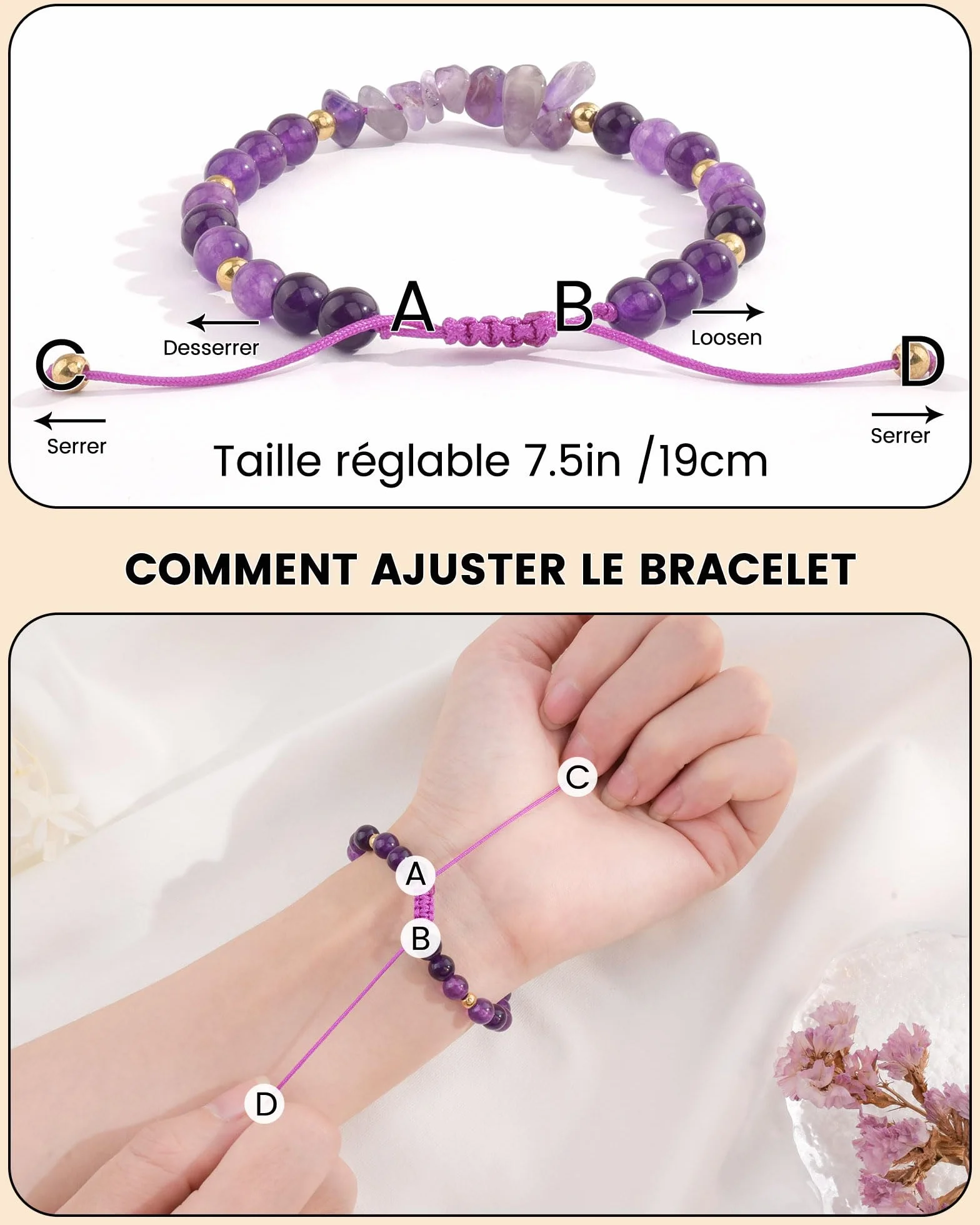 Bracelet Femme Pierre Naturelle Cadeau Fille 8-12 Ans