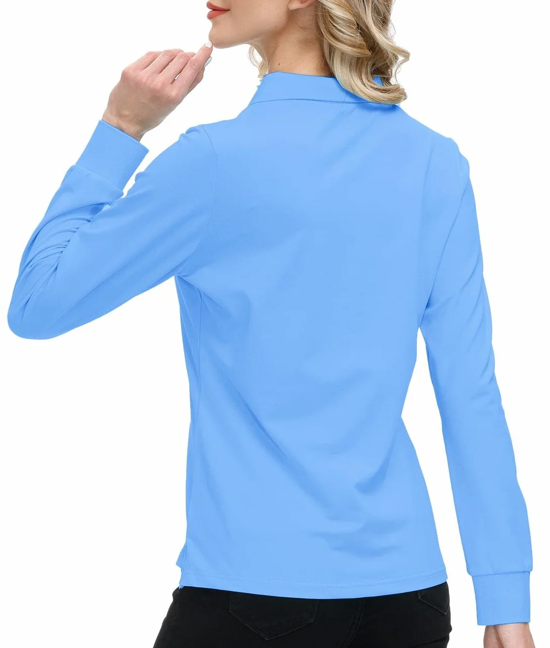 Polo Femme Manches Longues Coton Sport Golf Tops Zippé