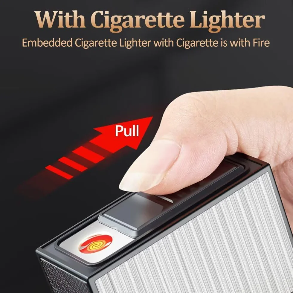 Boîte à cigarettes en aluminium 2 en 1 avec briquet électronique rechargeable pour 20 cigarettes